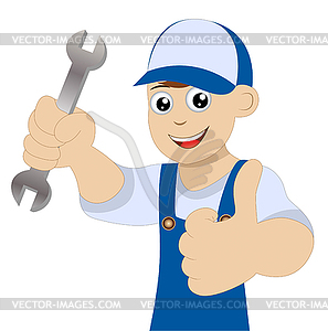 Man locksmith with wrench in hand - vector clip art