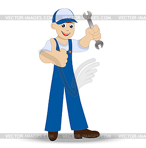 Man locksmith with wrench in hand - vector clipart / vector image