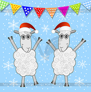 Two sheep and festive garland - vector image