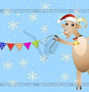 Merry goat and festive garland - vector image