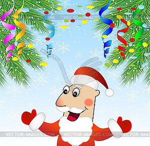 Santa claus and branches of christmas tree - vector clipart