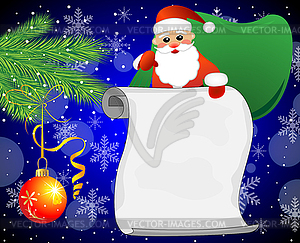 Santa claus, branches of christmas tree and sheet o - vector clipart