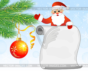 Santa claus, branches of christmas tree and sheet o - vector image