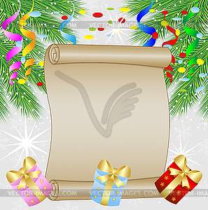 Праздничный рождественский фон с зелеными ветками - цветной векторный клипарт