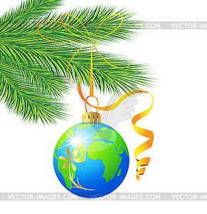 Festive toy ball as planet Earth - vector clip art