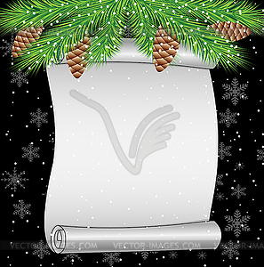 Sheet of paper and branch of christmas tree with - vector image