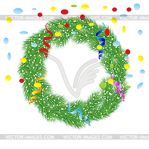 Christmas chaplet with serpentine and confetti - vector image