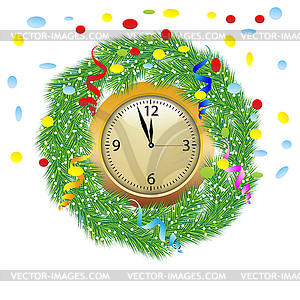 Christmas chaplet with clock, serpentine and - vector image