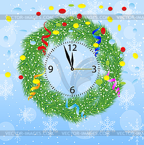 Christmas chaplet with clock, serpentine and - vector clip art