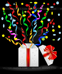 Gift box with bright serpentine - vector image