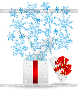 Gift box with blue snowflakes - vector image