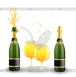 Bottles and glasses with champagne - stock vector clipart