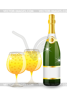 Bottle and glasses of champagne - vector clipart