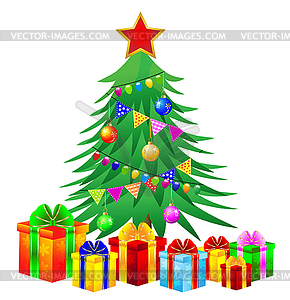 Christmas tree and gifts - vector image