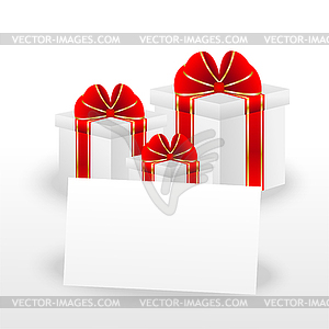 Gift boxes and sheet of paper with mestome for text - vector clipart