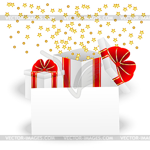 Gift boxes and sheet of paper with mestome for text - vector image