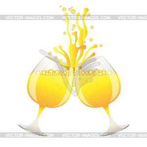 Ringing of glasses and sparks of champagne - vector clipart