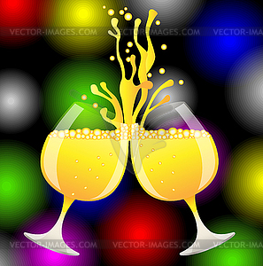 Ringing of glasses of champagne on bright - vector clipart