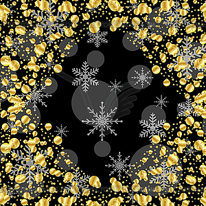 Черный фон с золотыми блестками и снежинками - клипарт в векторном виде