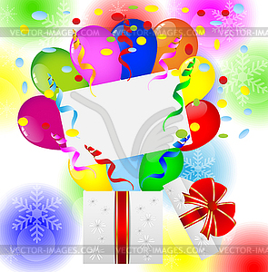 Gift box with balloons on bright christmas - vector clipart