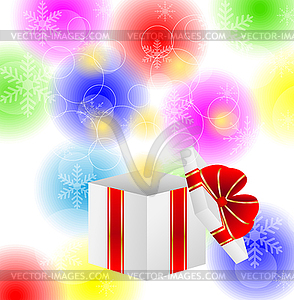 Box with gift on bright christmas background - vector clipart