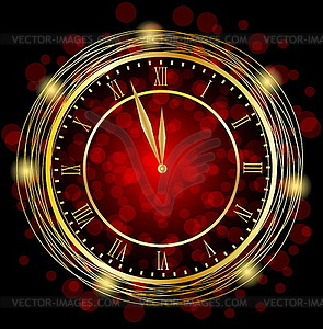 Clock on red festive background - vector clipart