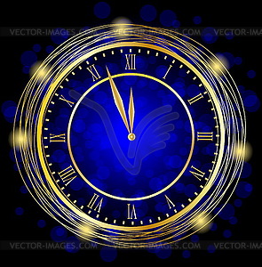 Часы на синем праздничный фон - иллюстрация в векторе