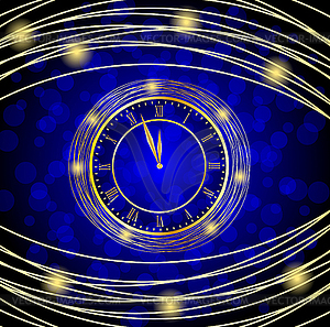 Clock on blue festive background - color vector clipart