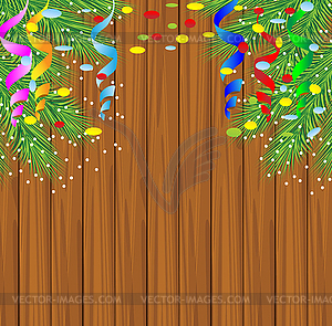 Wooden texture with branches of christmas tree - vector clipart