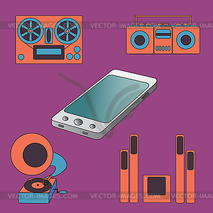 Many functions carries modern mobile phone - vector clipart