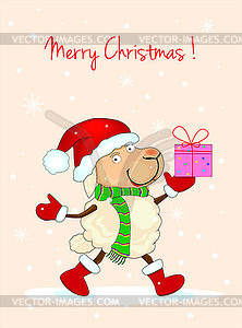 Sheep with gift - vector image