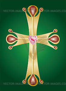 Golden Christian Holy cross with blood drops - vector image