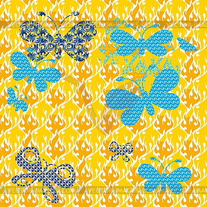 Butterflies on patterned background Seamless texture - vector image