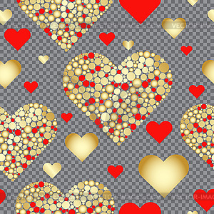 Seamless valentine pattern of red and gold hearts - vector image