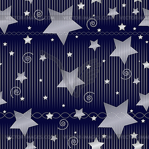 Seamless blue pattern with silver stars - vector image