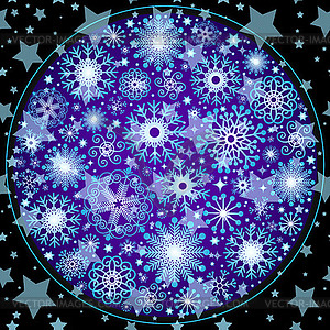 Snowy Christmas ball made of snowflakes and stars - vector clip art