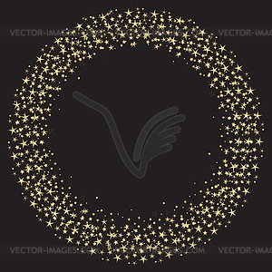 Round frame of gold stars on black background - color vector clipart