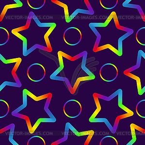 Seamless pattern with rainbow stars and rings on - vector image