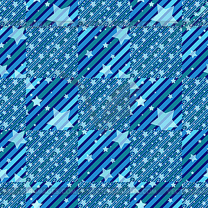 Blue seamless geometric diagonal patterns with stars - vector clip art
