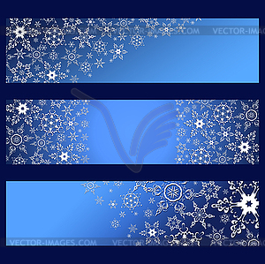 Set of banners blue with 3d white snowflakes - vector image