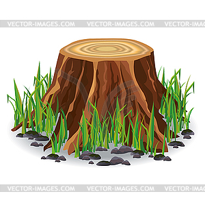 Tree stump with green grass - vector clip art