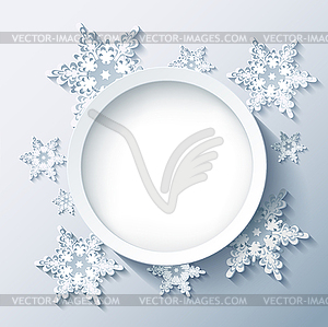Зима современный фон серый, 3d снежинки - векторный клипарт EPS