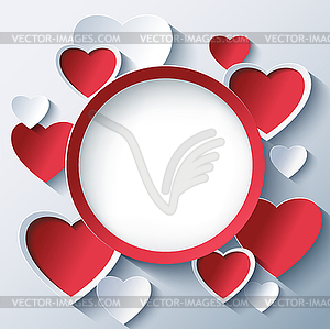 Valentines day background, frame with 3d hearts - vector image