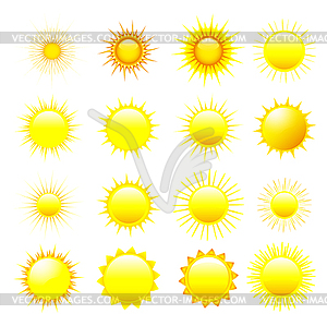 Set of orange and yellow sun - vector image