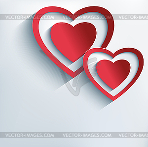 Stylish background with red paper 3d hearts - vector clipart