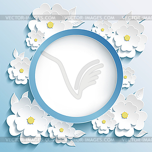 Greeting or invitation card, frame with 3d sakura - vector clipart