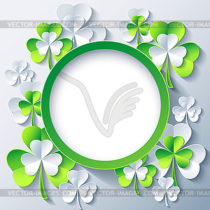 Patricks day background, frame with 3d leaf clover - royalty-free vector image