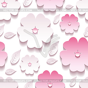 Floral background seamless pattern, pink 3d sakura - vector image