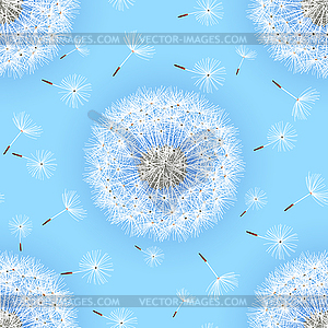 Seamless pattern blue with flowers dandelions - vector clip art