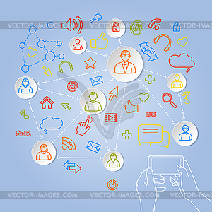 Using phone for social network concept - vector image